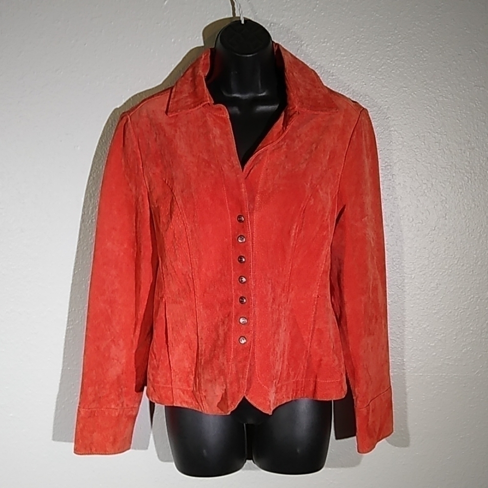 Christopher & Banks Orange Suede Leather Jacket Md‎
